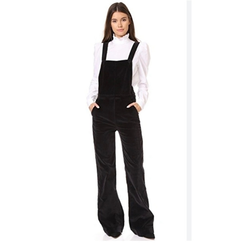 FRAME Denim Le Velveteen Jumpsuit Women XS Charcoal Black Velvet Overalls Retro